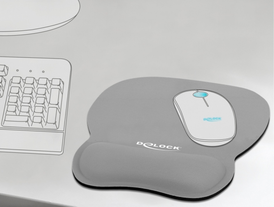 Imagine Mouse pad ergonomic cu suport pentru incheietura mainii Gri, Delock 12698